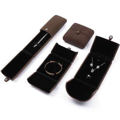 Clamshell berbentuk beludru Perhiasan Organizer Box Storage Luxury Packaging Button Penutupan