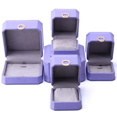 Catching Ungu Octagonal PU Kulit Perhiasan Kotak untuk Ring Ears Studs Pendant