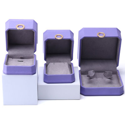Catching Ungu Octagonal PU Kulit Perhiasan Kotak untuk Ring Ears Studs Pendant