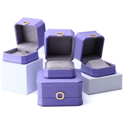 Catching Ungu Octagonal PU Kulit Perhiasan Kotak untuk Ring Ears Studs Pendant