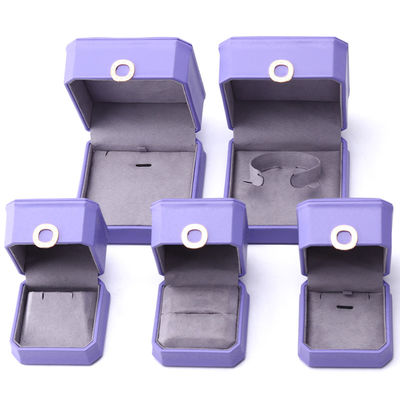Catching Ungu Octagonal PU Kulit Perhiasan Kotak untuk Ring Ears Studs Pendant