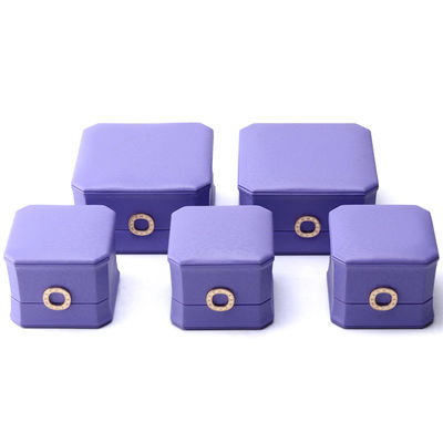 Catching Ungu Octagonal PU Kulit Perhiasan Kotak untuk Ring Ears Studs Pendant