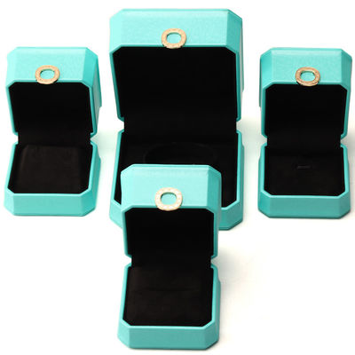 Octagonal Cyan Ring Ornament PU Kulit Perhiasan Mewah Pengemasan Box Organiser