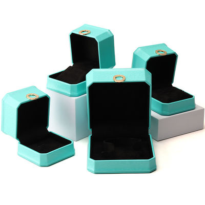Octagonal Cyan Ring Ornament PU Kulit Perhiasan Mewah Pengemasan Box Organiser