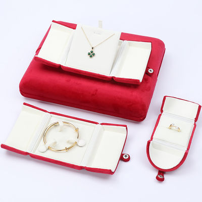 Beli Ukuran Clamshell Ukuran Kotak Perhiasan Velvet Merah Kothak Kemasan Mewah Untuk Penyimpanan online manufacture