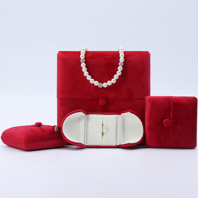 China Produksi grosir Perhiasan Mewah Kotak kemasan Custom high end Kalung Gelang Earrings Cincin Kemasan pintu ganda Kotak Perhiasan merah beludru dengan logo