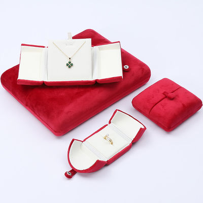 China Produksi grosir Perhiasan Mewah Kotak kemasan Custom high end Kalung Gelang Earrings Cincin Kemasan pintu ganda Kotak Perhiasan merah beludru dengan logo