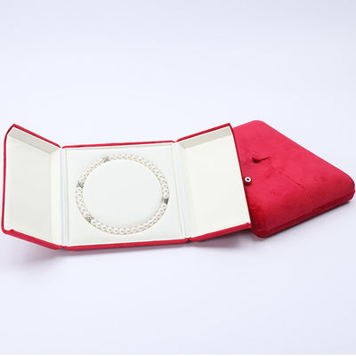 China Produksi grosir Perhiasan Mewah Kotak kemasan Custom high end Kalung Gelang Earrings Cincin Kemasan pintu ganda Kotak Perhiasan merah beludru dengan logo