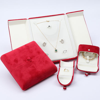 China Produksi grosir Perhiasan Mewah Kotak kemasan Custom high end Kalung Gelang Earrings Cincin Kemasan pintu ganda Kotak Perhiasan merah beludru dengan logo