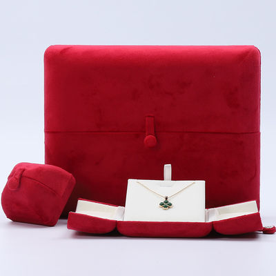 China Produksi grosir Perhiasan Mewah Kotak kemasan Custom high end Kalung Gelang Earrings Cincin Kemasan pintu ganda Kotak Perhiasan merah beludru dengan logo