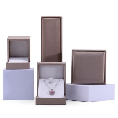 Khaki Brush Finishing Perhiasan Kulit Palsu Kemasan Mewah Kotak Set Velvet Lining