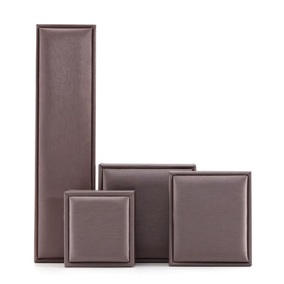 Khaki Brush Finishing Perhiasan Kulit Palsu Kemasan Mewah Kotak Set Velvet Lining