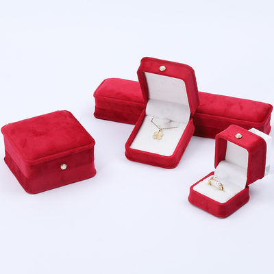 Grosir Pabrik Perhiasan beludru Mewah kemasan Kotak Logo khusus Kalung Gelang Earrings Cincin Kemasan Kotak Perhiasan Beludru Merah