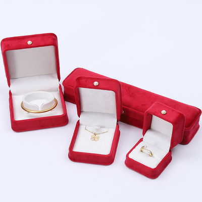 Grosir Pabrik Perhiasan beludru Mewah kemasan Kotak Logo khusus Kalung Gelang Earrings Cincin Kemasan Kotak Perhiasan Beludru Merah