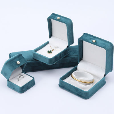 Grosir Produksi berlapis beludru mewah Perhiasan kemasan Kotak Custom Kalung Gelang Earrings Cincin perhiasan set Kemasan berlapis beludru hijau Perhiasan Kotak dengan logo