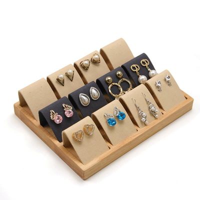 Soft Velvet Cover Kayu Perhiasan Penyimpanan Display Tray Stand untuk telinga Studs tetes