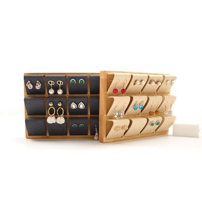 Soft Velvet Cover Kayu Perhiasan Penyimpanan Display Tray Stand untuk telinga Studs tetes