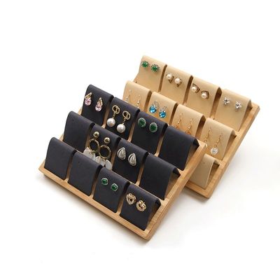 Soft Velvet Cover Kayu Perhiasan Penyimpanan Display Tray Stand untuk telinga Studs tetes