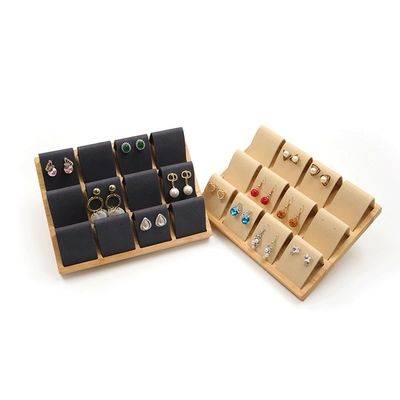 Soft Velvet Cover Kayu Perhiasan Penyimpanan Display Tray Stand untuk telinga Studs tetes