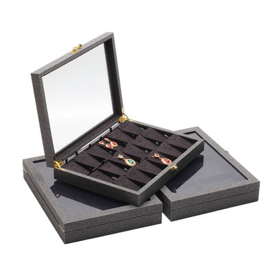 Flip Open PU Kulit Perhiasan Display Box Multiple Kompartemen dengan Cermin