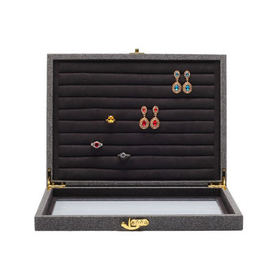 Flip Open PU Kulit Perhiasan Display Box Multiple Kompartemen dengan Cermin