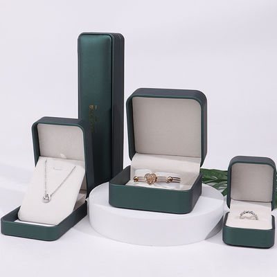 Dark Green Convex Fake Leather Perhiasan Storage Box Luxury Organizer Packaging