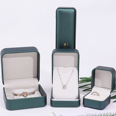 Dark Green Convex Fake Leather Perhiasan Storage Box Luxury Organizer Packaging