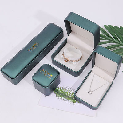 Dark Green Convex Fake Leather Perhiasan Storage Box Luxury Organizer Packaging