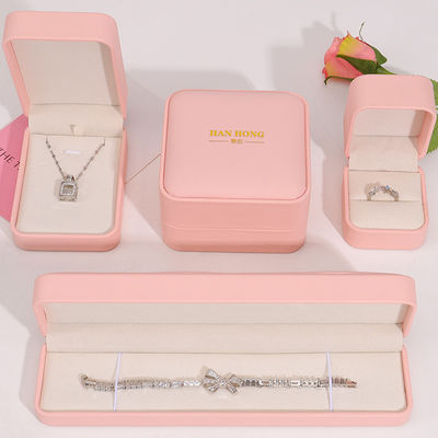 Pabrik Grosir Perhiasan Premium Kotak kemasan Logo Custom Disesuaikan Kalung Gelang Earrings Cincin Kemasan Kotak Perhiasan Kulit Pink