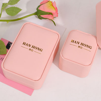 logo yang dapat disesuaikan kotak perhiasan hign ujung buatan tangan kotak perhiasan kulit merah muda kemasan