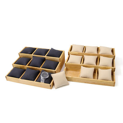 Multi Cell 3x3 Solid Wooden Watch Exhibition Plate dengan Bantal untuk Pameran Mewah
