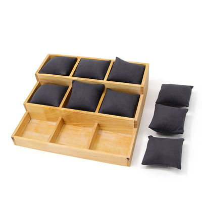 Multi Cell 3x3 Solid Wooden Watch Exhibition Plate dengan Bantal untuk Pameran Mewah