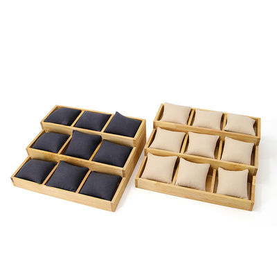 Multi Cell 3x3 Solid Wooden Watch Exhibition Plate dengan Bantal untuk Pameran Mewah