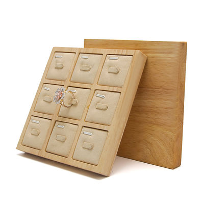 3x3 Multi Cells Solid Wood Perhiasan Presentasi Tray Untuk Earrings Studs Pameran