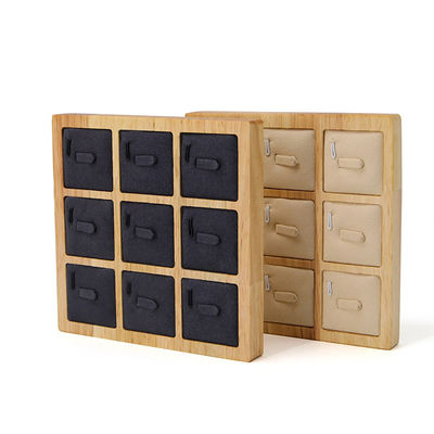 3x3 Multi Cells Solid Wood Perhiasan Presentasi Tray Untuk Earrings Studs Pameran