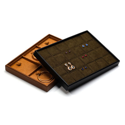Soft Velvet Interior PU Kulit Perhiasan Display Tray Props untuk Ring Ear Studs