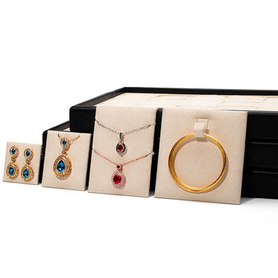 Soft Velvet Interior PU Kulit Perhiasan Display Tray Props untuk Ring Ear Studs