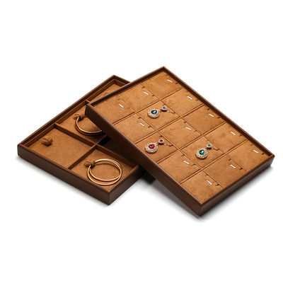 Soft Velvet Interior PU Kulit Perhiasan Display Tray Props untuk Ring Ear Studs