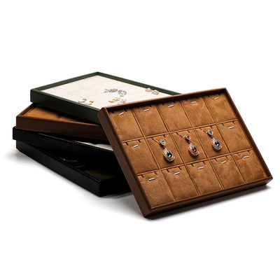 Soft Velvet Interior PU Kulit Perhiasan Display Tray Props untuk Ring Ear Studs