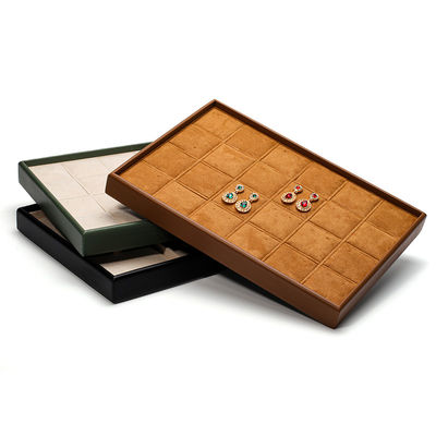 Multi Compartments PU Kulit Perhiasan Display Tray Soft Lining Exhibition Props