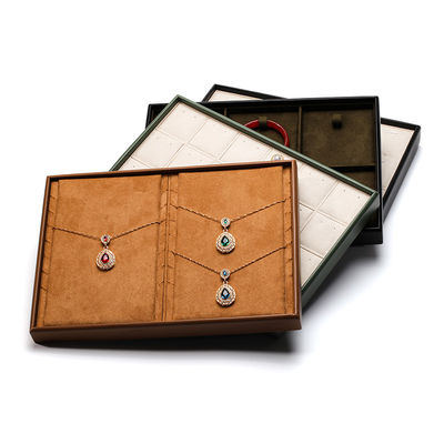 Multi Compartments PU Kulit Perhiasan Display Tray Soft Lining Exhibition Props