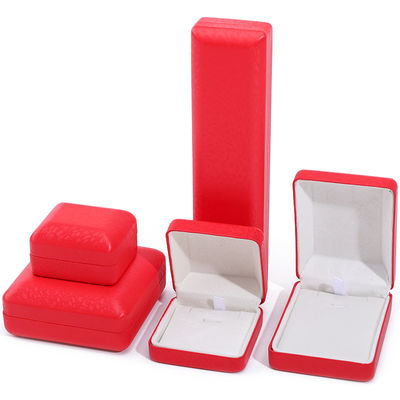Red Convex Roof PU Leather Luxury Jewelry Box Set dengan Snow Grain Velvet Lining