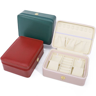 Beli Ring-Pull Ornament PU Kulit Perhiasan Perjalanan Organiser Multi-Cell Zipper Box online manufacture