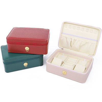 Ring-Pull Ornament PU Kulit Perhiasan Perjalanan Organiser Multi-Cell Zipper Box