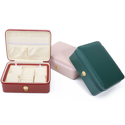 Ring-Pull Ornament PU Kulit Perhiasan Perjalanan Organiser Multi-Cell Zipper Box