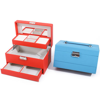 Portable Spacious Space Fux Leather Jewelry Organizer Box Multi Cells Packaging