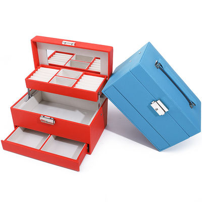 Portable Spacious Space Fux Leather Jewelry Organizer Box Multi Cells Packaging