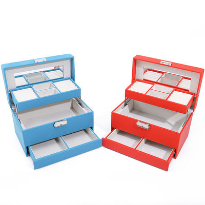 Portable Spacious Space Fux Leather Jewelry Organizer Box Multi Cells Packaging