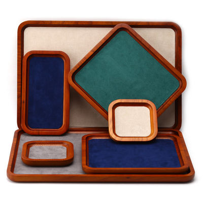 Multi Color Lining Solid Wood Jewelry Display Tray Untuk Ring Bracelet Pendant Exhibition