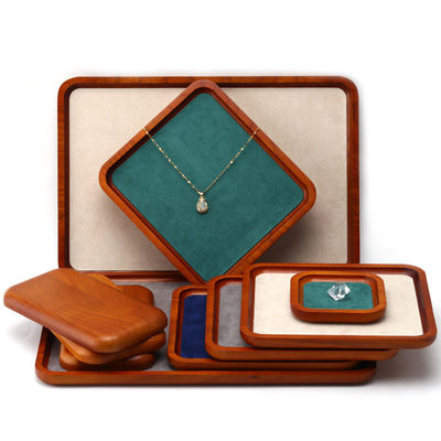 Multi Color Lining Solid Wood Jewelry Display Tray Untuk Ring Bracelet Pendant Exhibition